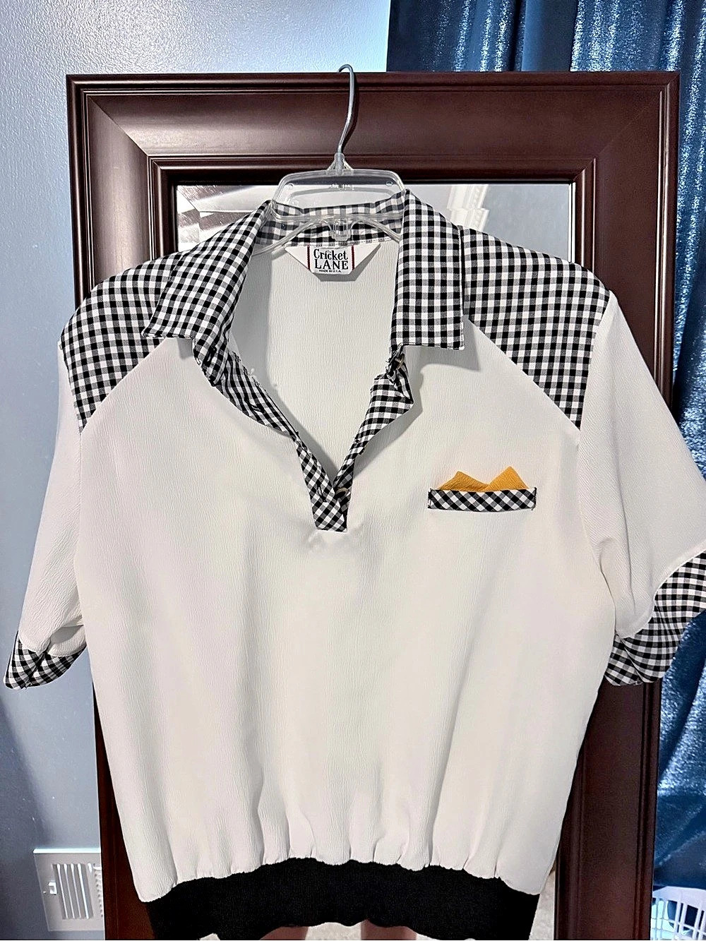 Cricket Lane Gingham Trim Polo in White & Black Like New